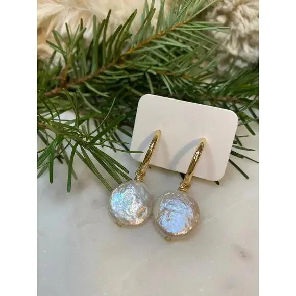 Brooklyn Hoop Earrings - White Freshwater Pearl - Picture 1 of 1